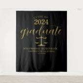 Afstuderen Law School Goud Zwart Afstuderen Achter Wandkleed (Voorkant)