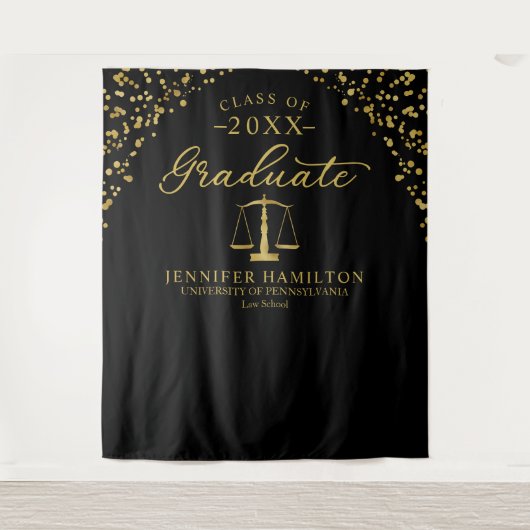 Afstuderen Law School Zwart Goud Afstuderen Achter Wandkleed (Voorkant)