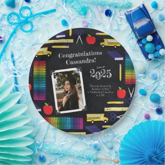 Afstuderen leerkrachten Onderwijs Chalkboard Portr Papieren Bordje (Feest)