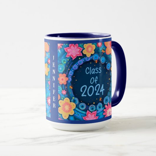 Afstuderen Leuk Bloemen Naam Jaar Girly Inspirivit Mok (Voorkant rechts)