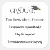 Afstuderen Leuke Feiten Met Afstudeerdop Vierkante Sticker (Voorkant)