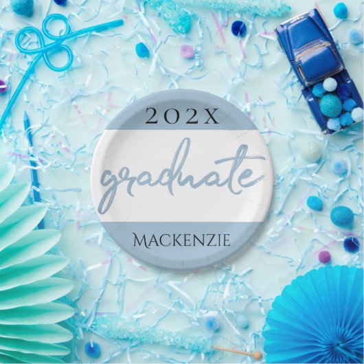Afstuderen Lichtblauw Script | Robin Egg Brush Papieren Bordje (Feest)