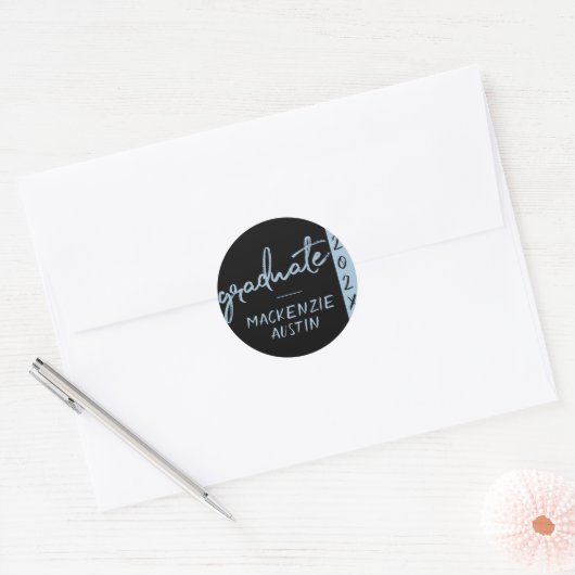 Afstuderen Lichtblauw Script | Robin Egg Brush Ronde Sticker (Envelop)