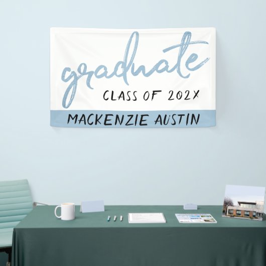 Afstuderen Lichtblauw Script | Robin Egg Brush Spandoek (Beurs)