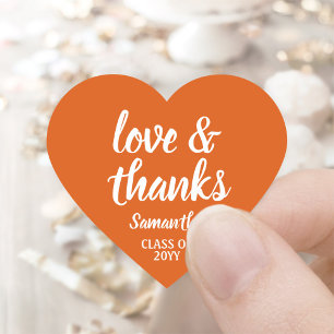 Afstuderen Liefde & Bedankt Elegant Sinaasappel en Hart Sticker