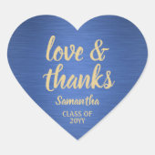 Afstuderen Liefde & Bedankt Geborsteld Blauw & Gou Hart Sticker (Voorkant)