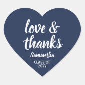 Afstuderen Liefde & Bedankt Navy Blauw & Wit Elega Hart Sticker (Voorkant)