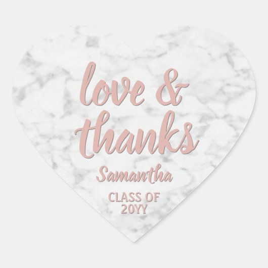 Afstuderen Liefde & Bedankt Roze Script & Marmer Hart Sticker (Voorkant)