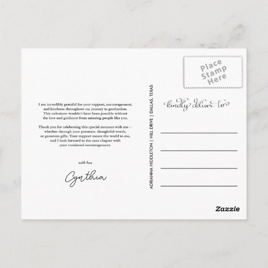 Afstuderen Liefde en Bedankt Script Afstudeerder F Briefkaart (Achterkant)