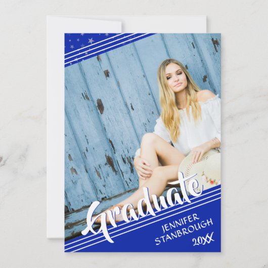Afstuderen, lijnen en sterren | Royal Blue en Whit Kaart (Voorkant)