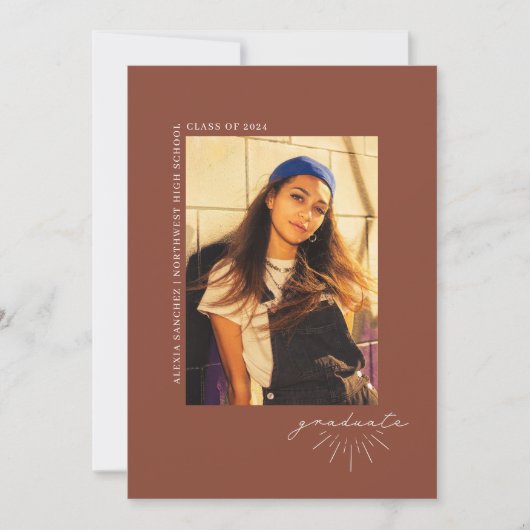 Afstuderen Line Art Terracotta Afstuderen Foto Aankondiging (Voorkant)