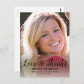 Afstuderen Love & Bedankt Black Script Photo Briefkaart (Voorkant / Achterkant)