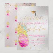 Afstuderen Luau, ananas Glittering, Roze Kaart (Voorkant / Achterkant)