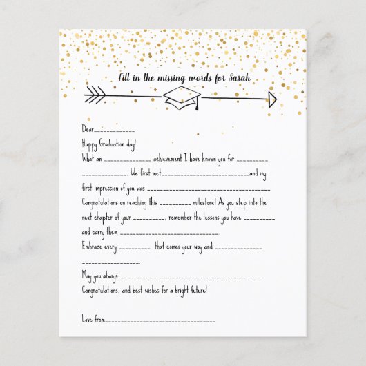 Afstuderen Mad Libs & Advies gouden confetti Flyer (Voorkant)