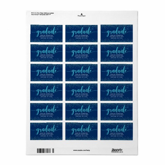 Afstuderen marine modern turquoise script adres etiket (Full Sheet)