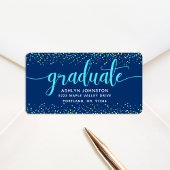 Afstuderen marine modern turquoise script adres etiket