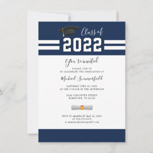 Afstuderen marineblauw eenvoudig afstudeerfeest kaart