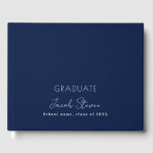 Afstuderen marineblauw wit naamscript minimalistis gastenboek (Voorkant)