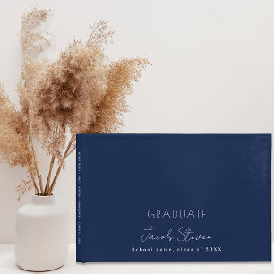 Afstuderen marineblauw wit naamscript minimalistis gastenboek