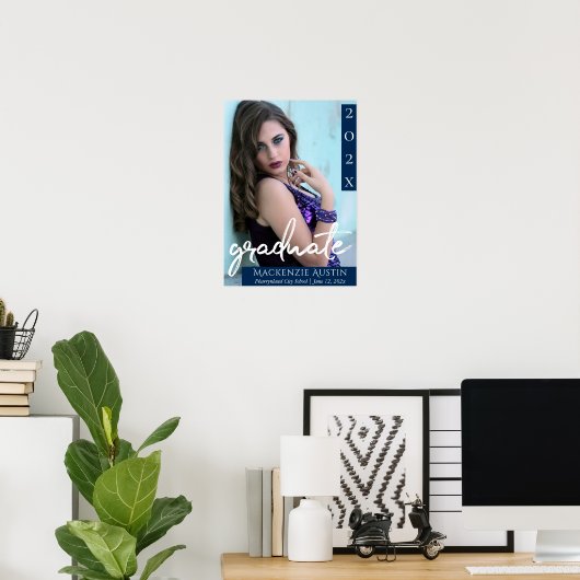 Afstuderen marinescript | Donkerblauwe foto Keepsa Poster (Thuiskantoor)