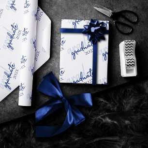 Afstuderen marinescript Donkerblauwe penseel Kee Cadeaupapier