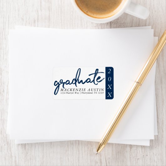 Afstuderen marinescript | Donkerblauwe penseel Kee Etiket (Insitu)