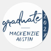Afstuderen marinescript | Donkerblauwe penseel Kee Ronde Sticker (Voorkant)