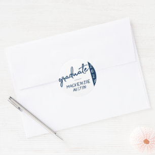 Afstuderen marinescript Donkerblauwe penseel Kee Ronde Sticker
