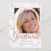 Afstuderen marmer Roos Gold Foto roze script Aankondiging (Voorkant / Achterkant)