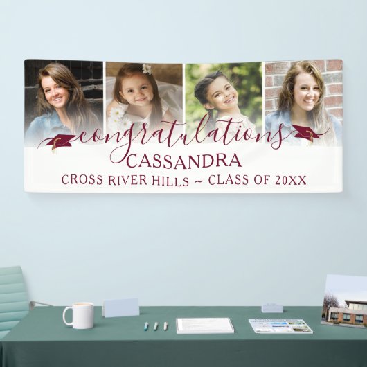 Afstuderen Maroon Gefeliciteerd Script 4 Foto's Spandoek (Beurs)