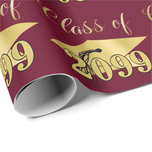 Afstuderen Maroon Metallic Gold Class Year Cadeaupapier (Rol Hoek)