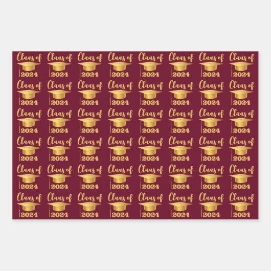 Afstuderen Maroon Metallic Gold Class Year Inpakpapier Vel (Voorkant 2)