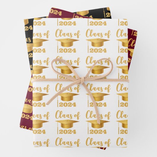 Afstuderen Maroon Metallic Gold Class Year Inpakpapier Vel (In situ)