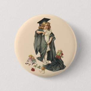 Afstuderen, Meisje Dragen van een Pet en jurk Ronde Button 5,7 Cm