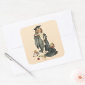  Afstuderen, Meisje Dragen van een Pet en jurk Vierkante Sticker (Envelop)