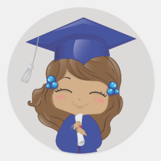 Afstuderen meisje in blauw ronde sticker