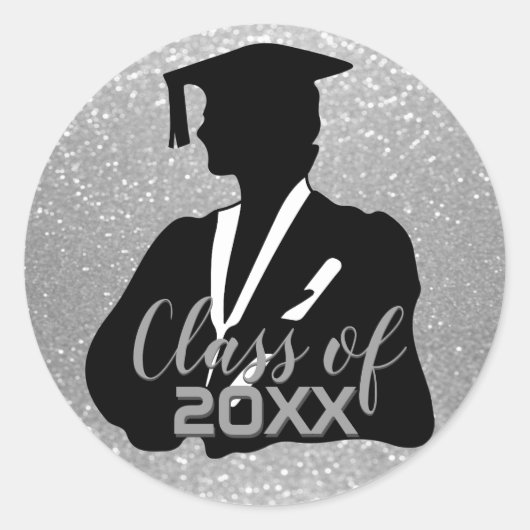 Afstuderen Meisje Student - Klasse van 20XX - Zilv Ronde Sticker (Voorkant)