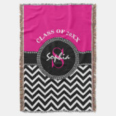 Afstuderen meisje, warm roze en zwart jaar deken (Voorkant Verticaal)