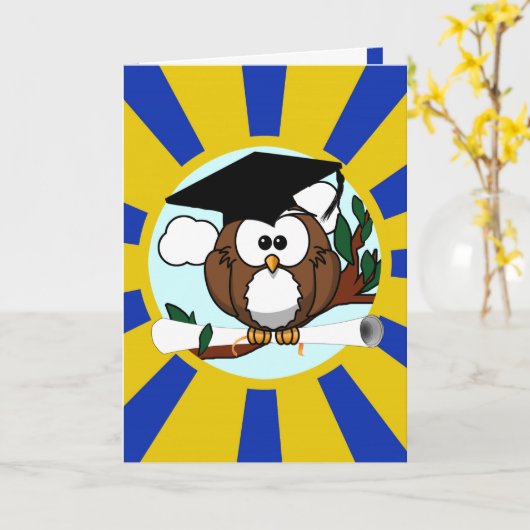 Afstuderen met blauwe en goudkleuren kaart (Gele Bloem)