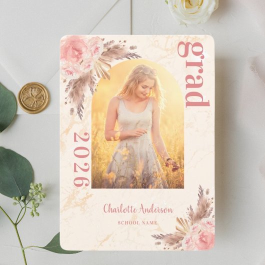 Afstuderen met foto's met pampas-gras bedankkaart