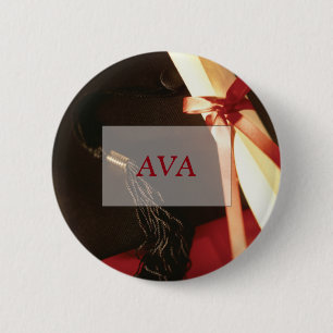 Afstuderen met kleindochter, wens, ronde cadeau button 5,7 cm