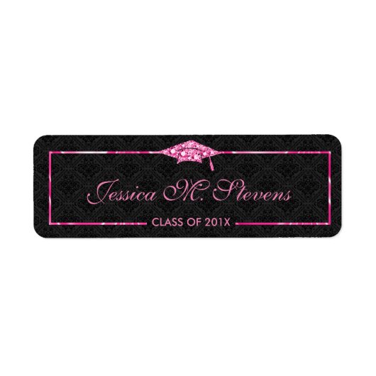 Afstuderen met zwart/wit Pet met roze Lijst Etiket (Voorkant)
