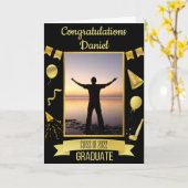 Afstuderen met zwarte en goudgelukwensen kaart (Gele Bloem)