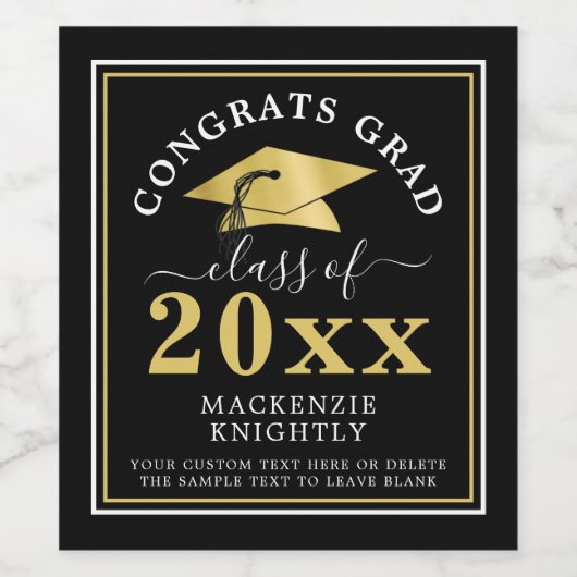 Afstuderen Metallic Gold Pet, zwart jaar Wijn Etiket (Enkel label)