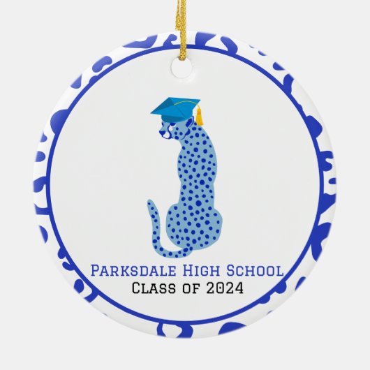Afstuderen Milestone Blue Leopard Keramisch Ornament (Achterkant)