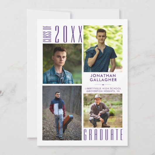 Afstuderen Modern 4 Fotocollage Paarse Aankondiging (Voorkant)