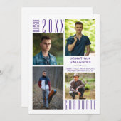 Afstuderen Modern 4 Fotocollage Paarse Aankondiging (Voorkant / Achterkant)