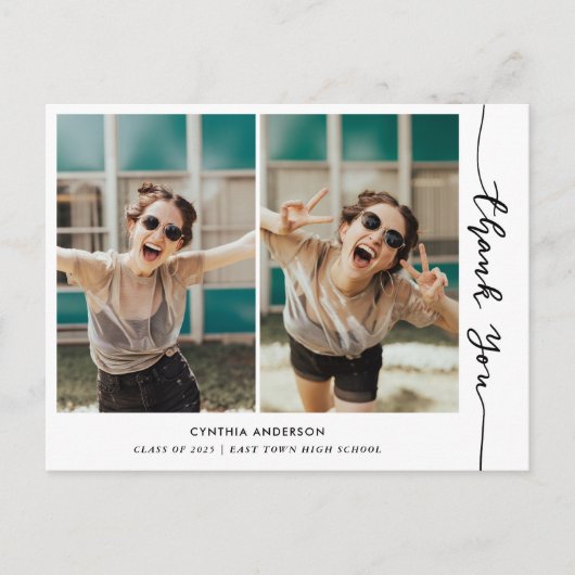 Afstuderen Modern Bedankt Script Photo Collage Briefkaart (Voorkant)