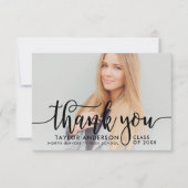 Afstuderen Modern Black Script Foto Bedankkaart (Voorkant)