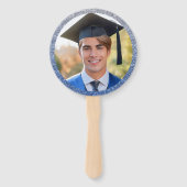 Afstuderen Modern blauw en goud Afstuderen foto Handwaaier (Achterkant)